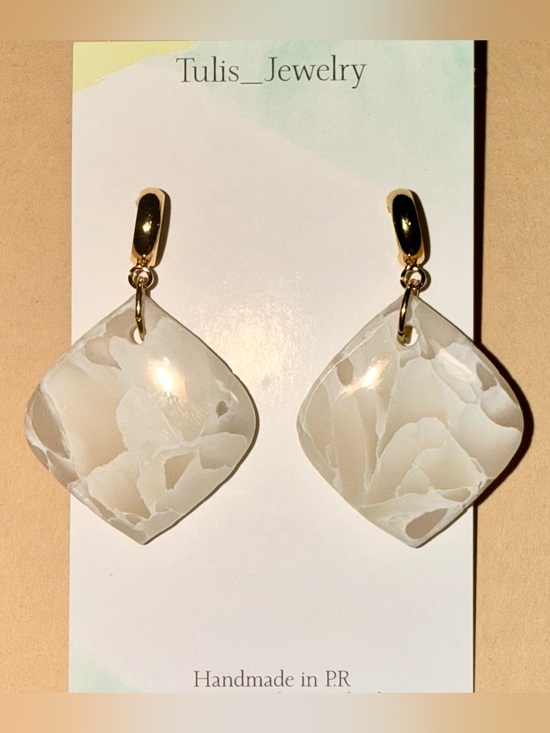 Tulis_Jewerly Jewelry - Tulis_Jewelry, Cream Marble Drop Earrings with Gold Hooks, NWT, Handmade in PR